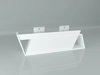 Modern White Reception Desk With Two Monitors And Sleek Design 3d model