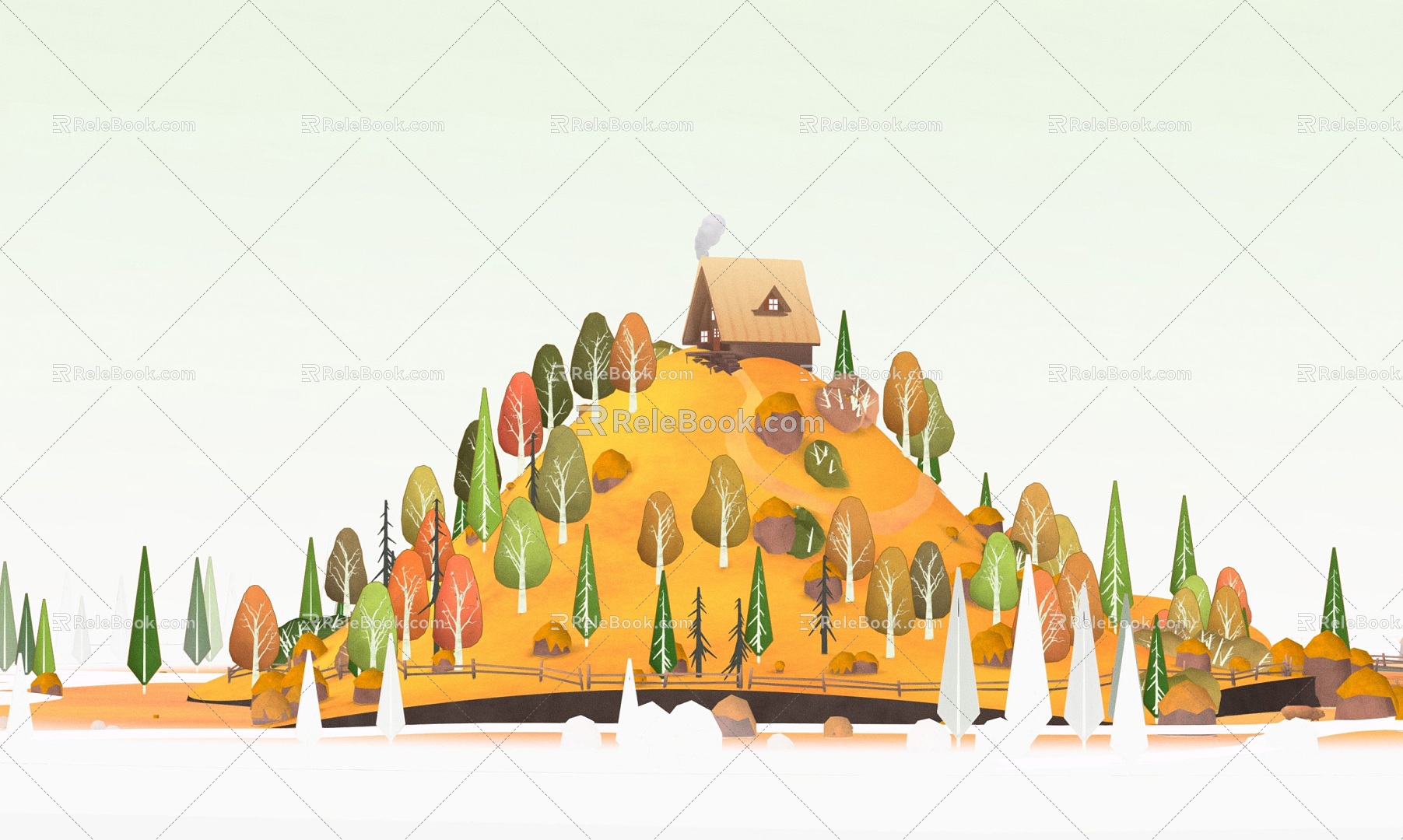 Modern Cartoon Mountain Peak House Cartoon Mountain Peak House Cartoon Children's Toy Cartoon Trees Cartoon Terrain Toy Handset 3d model