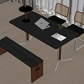 Modern Home Office Desk With Lamp Laptop Mug Notebook And Rattan Chairs