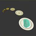White Plates Arranged in Sequence with Croissant on Gray Background