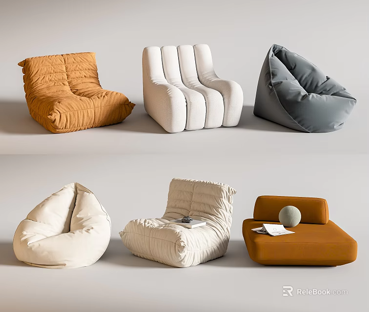 Bean Bag Chairs in Various Styles and Colors for Modern Comfortable Seating 3d model 