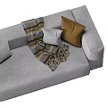 Gray Sectional Sofa With Brown And Gray Pillows And Striped Blanket 3d model