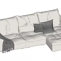 Modern Beige Sectional Sofa With Plush Pillows And Cozy Throw Blanket 3d model