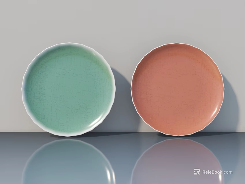 Modern Wall Decor With Two Decorative Ceramic Plates Green And Pink 3d model 