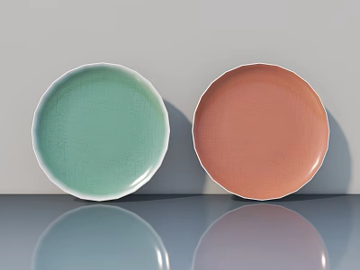Modern Wall Decor With Two Decorative Ceramic Plates Green And Pink 3d model
