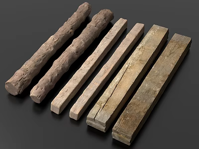 Natural Stone and Wood Logs Planks with Rough Texture Various Sizes and Rustic Appearance 3d model