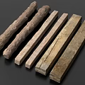 Natural Stone and Wood Logs Planks with Rough Texture Various Sizes and Rustic Appearance