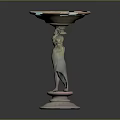 Ornamental Water Basin With Classical Human Statue Pedestal And Blue Top