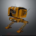 Orange Robot Character Design With Large Eyes Four Legs Antenna And Mechanical Lights