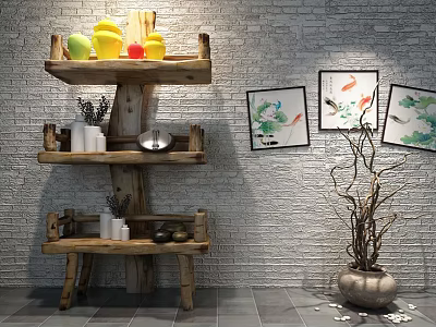 Nordic Storage Rack Dried Tree Branch Shelf 3d model