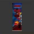 Blue Boxing Stand With Red Punching Ball And Flame Graphics On Platform Base