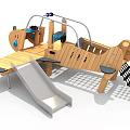 Wooden Airplane Shaped Kids Play Equipment With Cockpit Propeller Slide And Steps