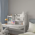 Cozy White Kids Desk with Lamp Globe Book Small Plant and Decorative Items