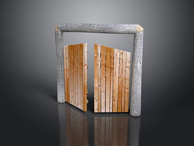 Rustic Entrance Gate With Log Frame And Open Wooden Planks Design 3d model