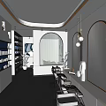 Modern Beauty Salon Interior With Blue Walls Large Windows Styling Chairs Mirrors And Workstations