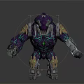 Purple Mechanical Armored Creature Character With Glowing Green Patterns And Metallic Details