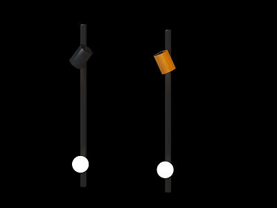 Two Modern Pendant Lights Featuring Black Orange Accents And White Globe Bases 3d model