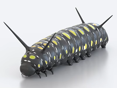 Realistic 3D Model Of Black Reptile With Yellow Spots And Spikes 3d model