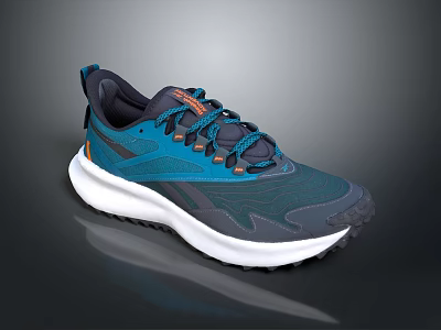 Teal and Navy Blue Running Sneakers with White Sole Gray Accents and Orange Laces 3d model