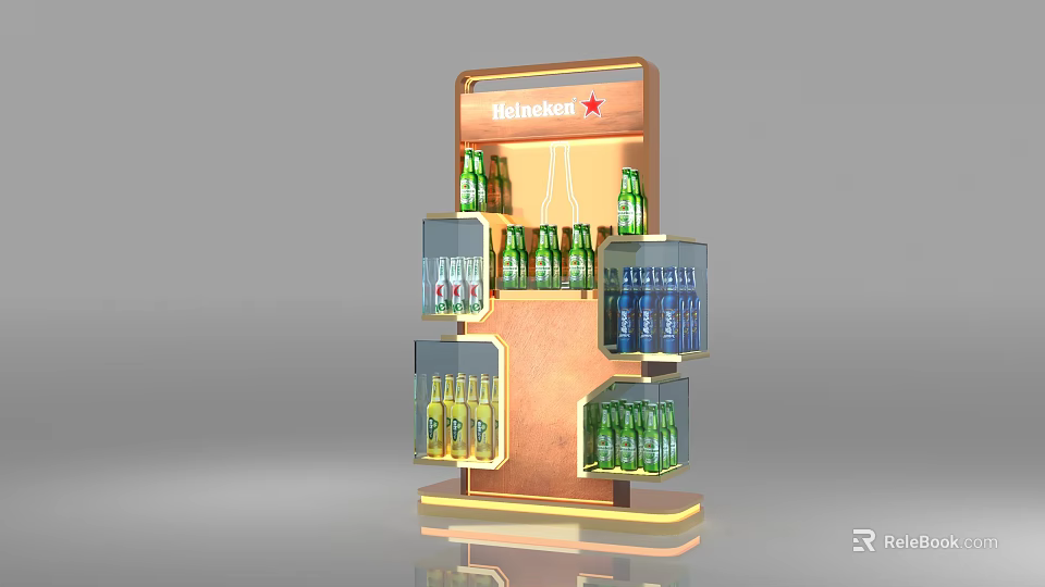 Modern Multi Layer Wine Cabinet With Green And Blue Bottled Beverages 3d model 