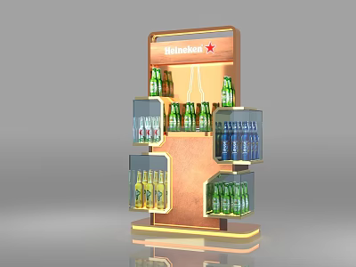 Modern Multi Layer Wine Cabinet With Green And Blue Bottled Beverages 3d model