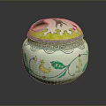 Sculpted Ceramic Jar With Colorful Duck Floral Leaf Patterns And Perforated Lid