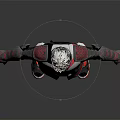 Futuristic Humanoid Character With Red And Black Tech Inspired Outfit And Helmet