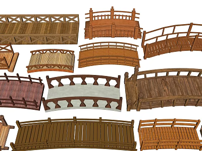 Wooden Landscape Bridges With Various Designs And Structures For Garden Decoration 3d model