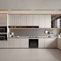 Modern Spacious Kitchen Interior With White Cabinets Sleek Countertop Large Windows And Appliances