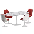 Modern Dining Table Set With Oval Marble Top White Legs And Red White Chairs