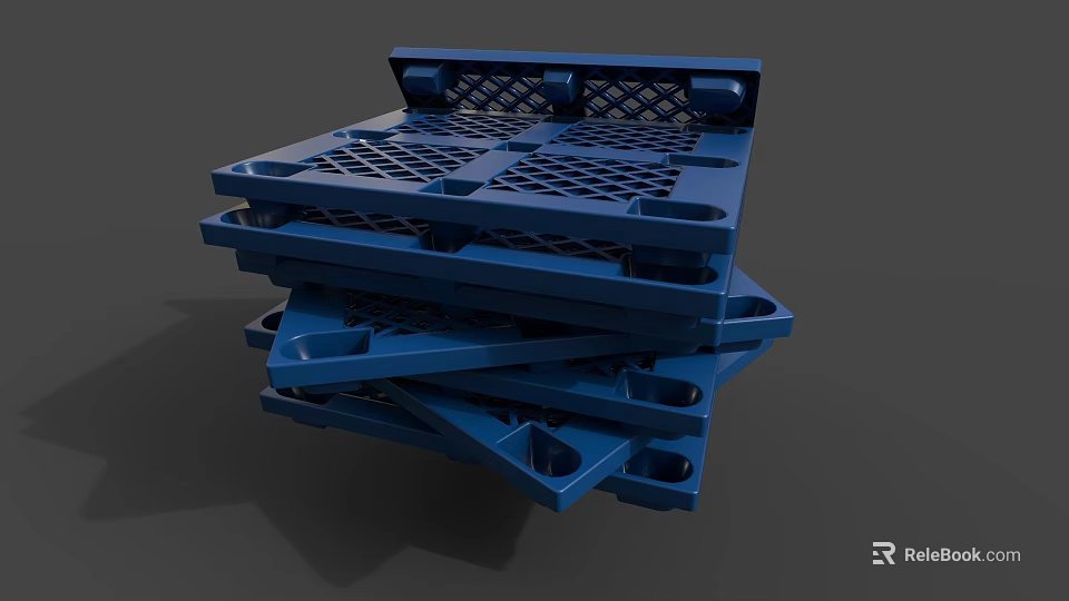 Industrial Blue Plastic Pallets Stacked For Storage And Logistics Heavy Duty Design 3d model 