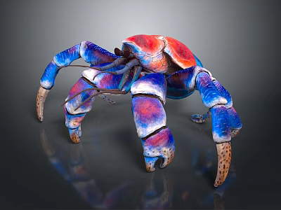 Vibrant Colorful Crab With Red Blue Purple Shell And Spotted Legs 3d model