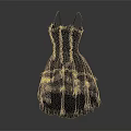 Gray Spaghetti Strap Dress With Layered Ruffled Skirt And Decorative Details