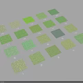 Various Floral Patterns On Green Squares Arranged In Grid With Light Blue Background
