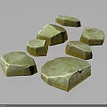 Multiple Green Stone Blocks With Irregular Shapes And Natural Texture On Black Background 3d model