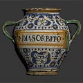 Antique Decorative Vase With Green Handles Blue Yellow Floral Patterns And LASORBITO Inscription