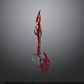 Red And Silver Decorative Spear With Unique Metallic Structure And Sharp Head