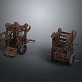 Two Ancient Style Wooden Block Chariots With Detailed Carriage And Wheels