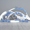 Blue And White Floral Art Installation With Curved Structures For Event Decoration