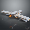 3D Rendered Futuristic White Orange Aircraft With Long Wings And Flame Thrusters
