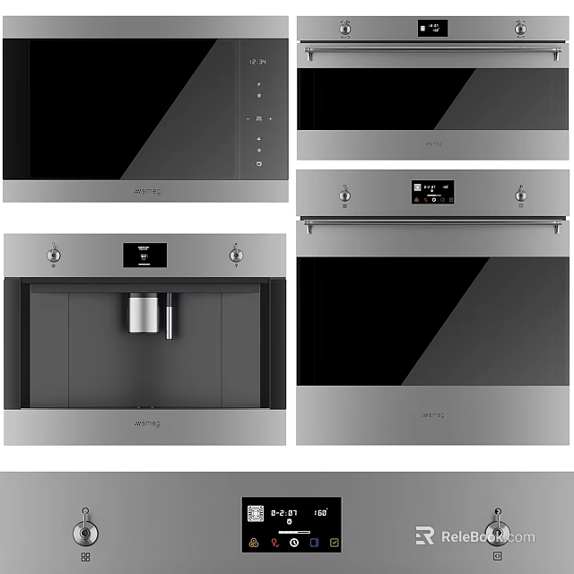 Modern Built in Kitchen Appliances Including Oven Microwave and Coffee Machine 3d model 