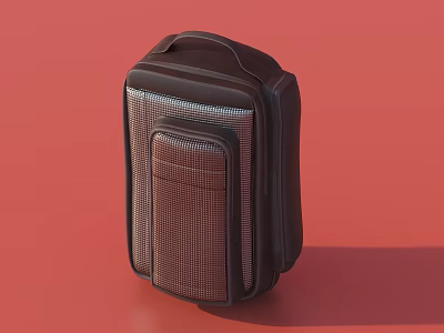 Brown Leather Travel Bag With Grid Texture Square Design And Hand Strap On Red Background 3d model