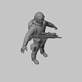 Man in White Spacesuit Holding Futuristic Gun in Standing Pose