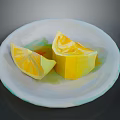 Fresh Lemon Slices Placed On White Ceramic Plate With Bright Yellow Hue