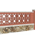 Building Exterior Wall with Red Bricks White Lattice Patterns Stone Base and Columns 3d model