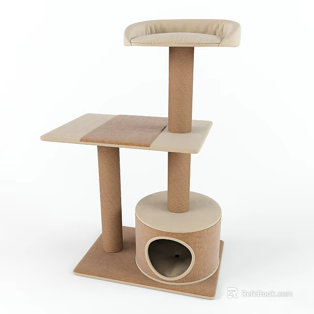 Natural Cardboard Cat Tree With Multiple Platforms And Cozy Cave For Cats 3d model