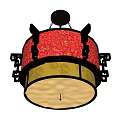 Chinese Style Decorative Chandelier With Red Lampshade Golden Dragon Patterns And Black Frame