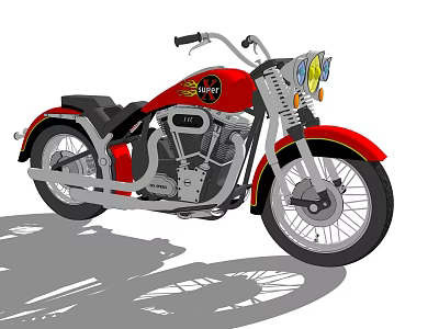 Classic Red Motorcycle With Black Seat Silver Engine And Round Headlights 3d model