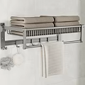 Modern Bathroom Towel Rack With Folded Towels Hanging Loofah And Towel