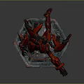 Red Mecha Game Movie Character In Battle Stance On Hexagonal Base With Glowing Mechanical Details